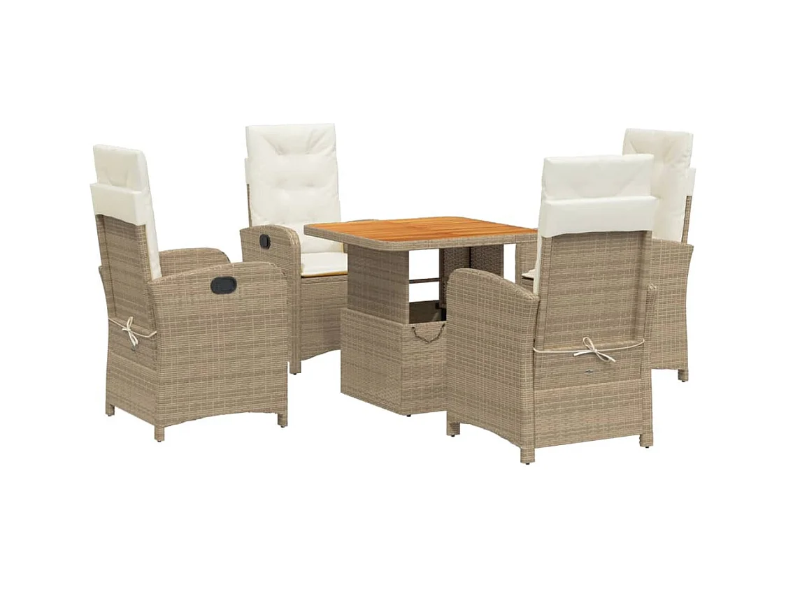 Gorham  Set comedor de jardín 5 pzas con cojines ratán sintético beige