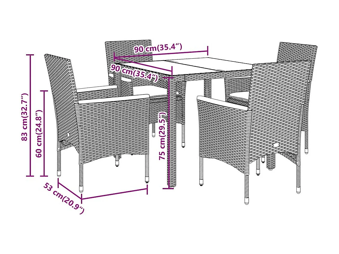 Ana Luisa  Ensemble à manger de jardin et coussins 5 pcs gris rotin acacia