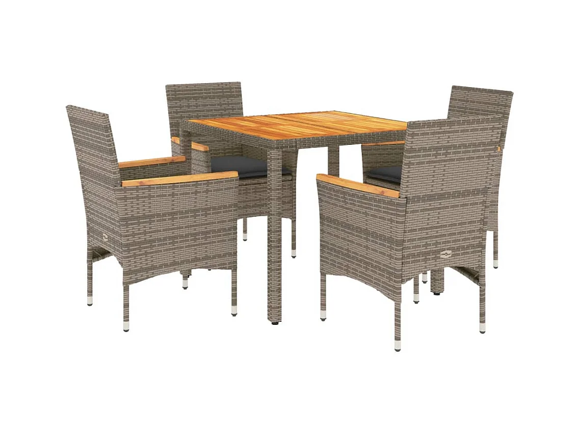 Ana Luisa  Ensemble à manger de jardin et coussins 5 pcs gris rotin acacia