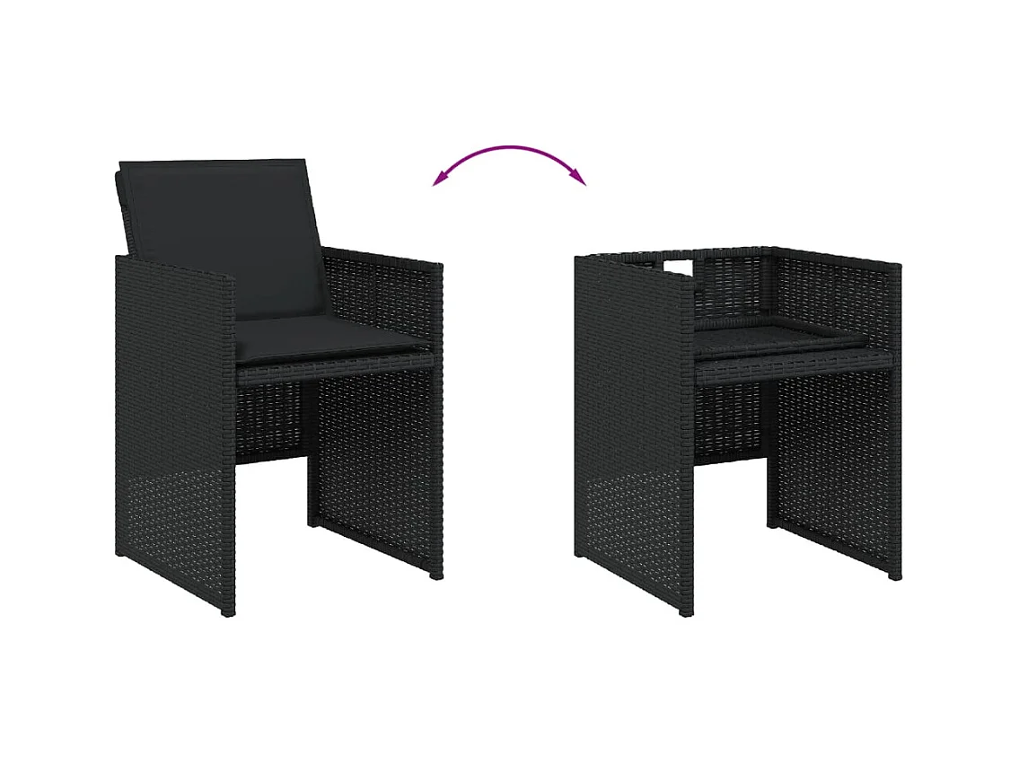 Jeroen  Ensemble à manger de jardin 15 pcs coussins noir résine tressée