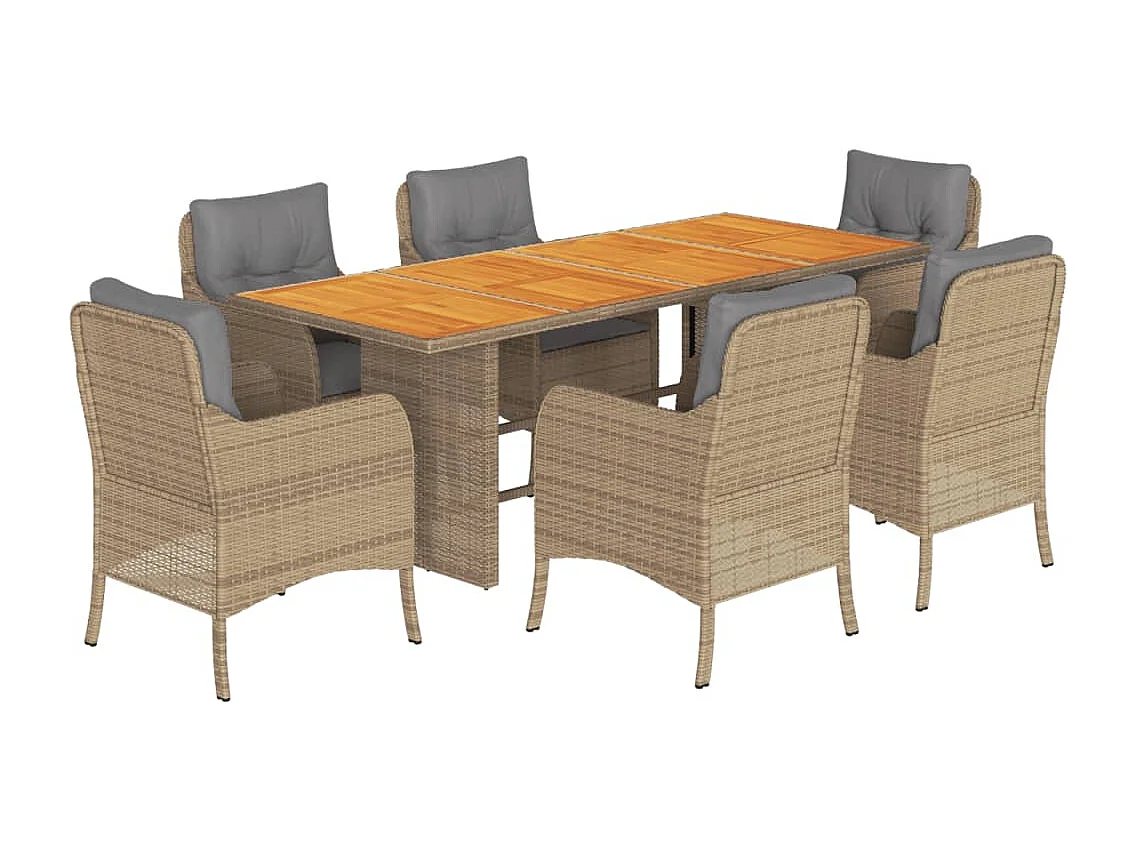 Karlyn  Set comedor de jardín 7 pzas con cojines ratán sintético beige