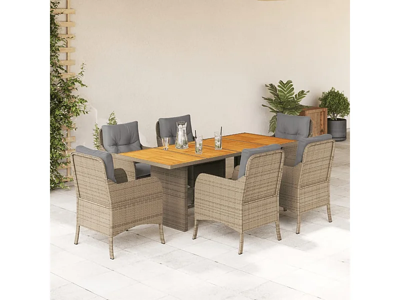 Karlyn  7-delige Tuinset met kussens poly rattan beige