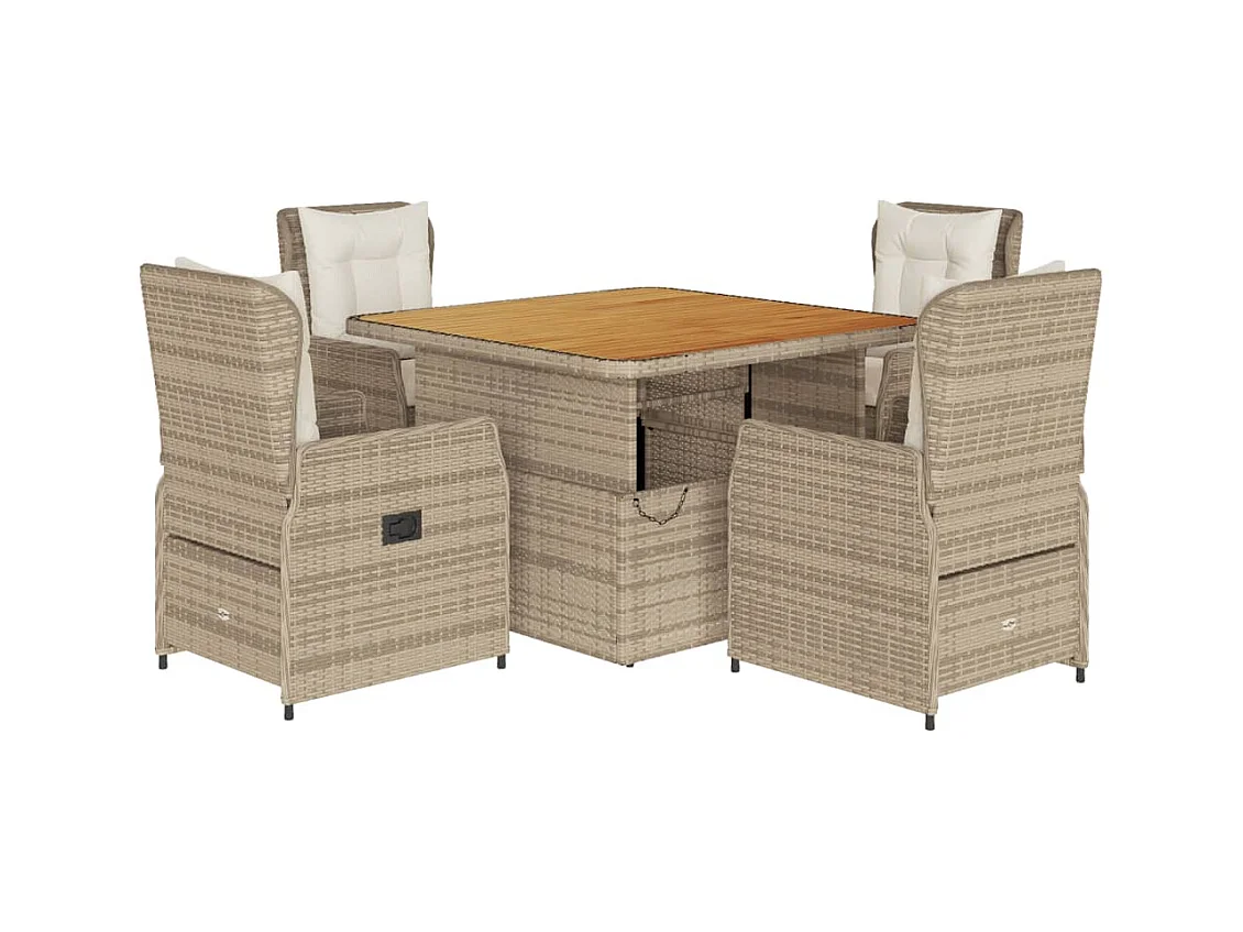 Coleville  Ensemble à manger de jardin avec coussins 5pcs Beige poly rotin