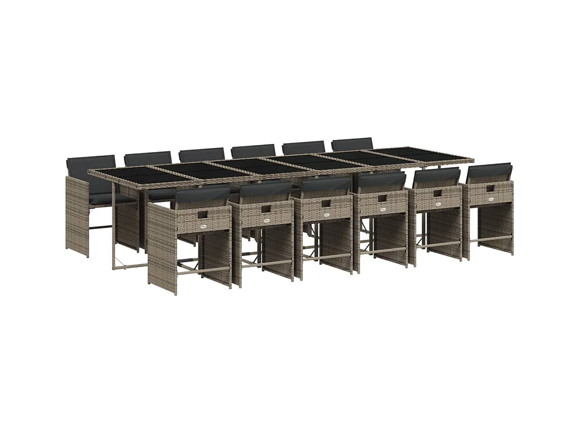 Zele  13-delige Tuinset met kussens poly rattan grijs