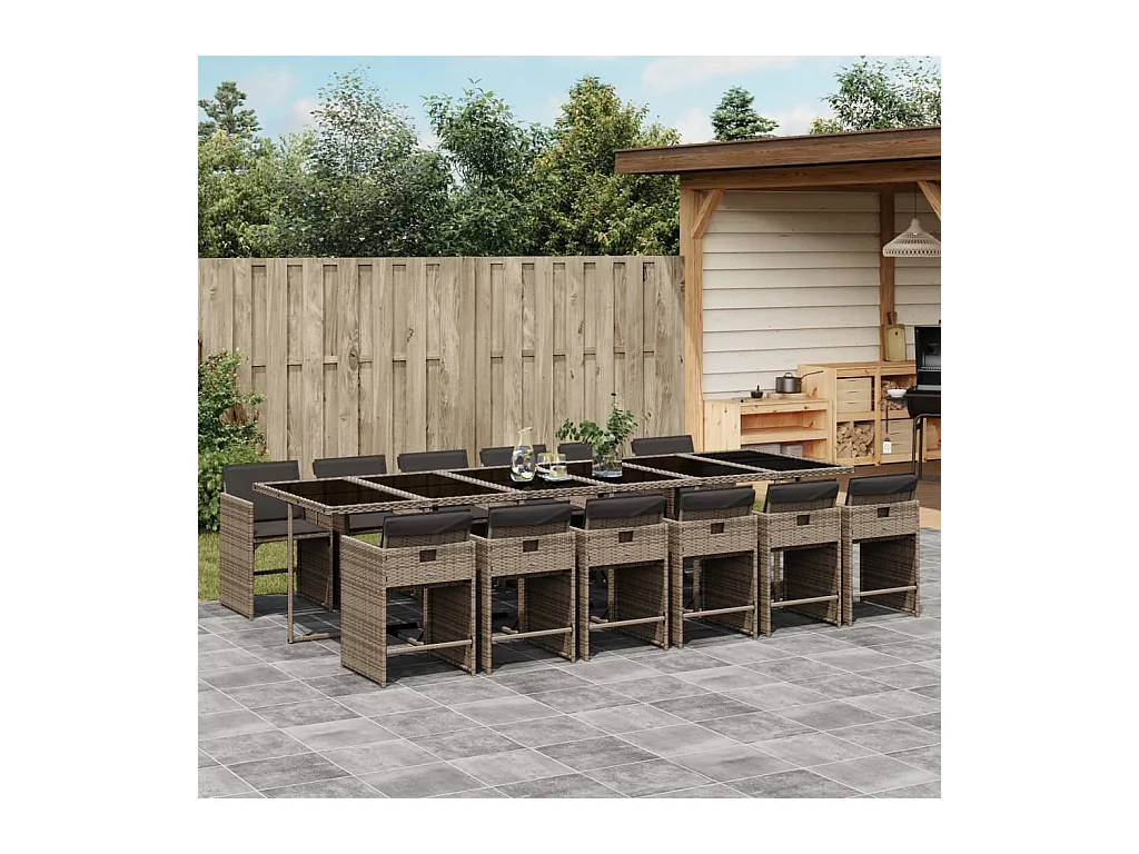 Zele  13-delige Tuinset met kussens poly rattan grijs