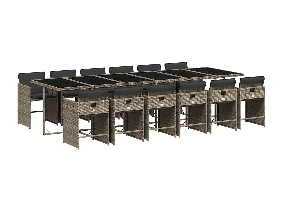 Zele  Ensemble à manger de jardin coussins 13 pcs gris résine tressée