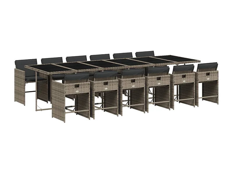 Zele  Ensemble à manger de jardin coussins 13 pcs gris résine tressée