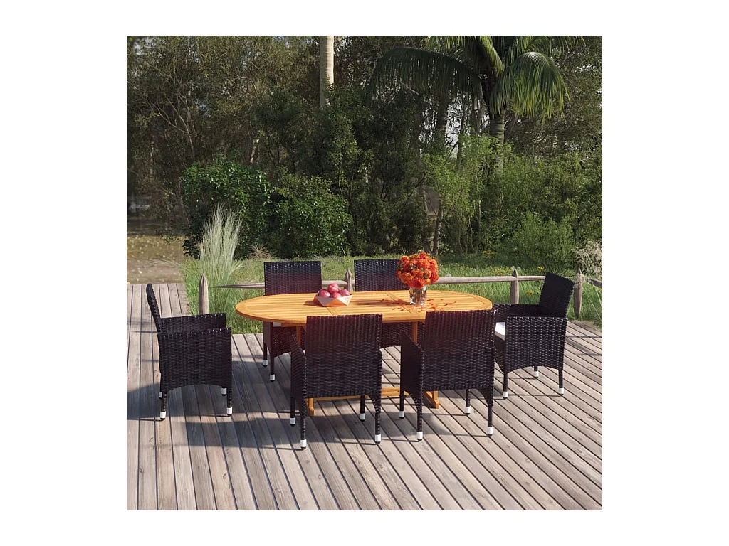 Norild  Ensemble à manger de jardin 7 pcs Résine tressée Noir