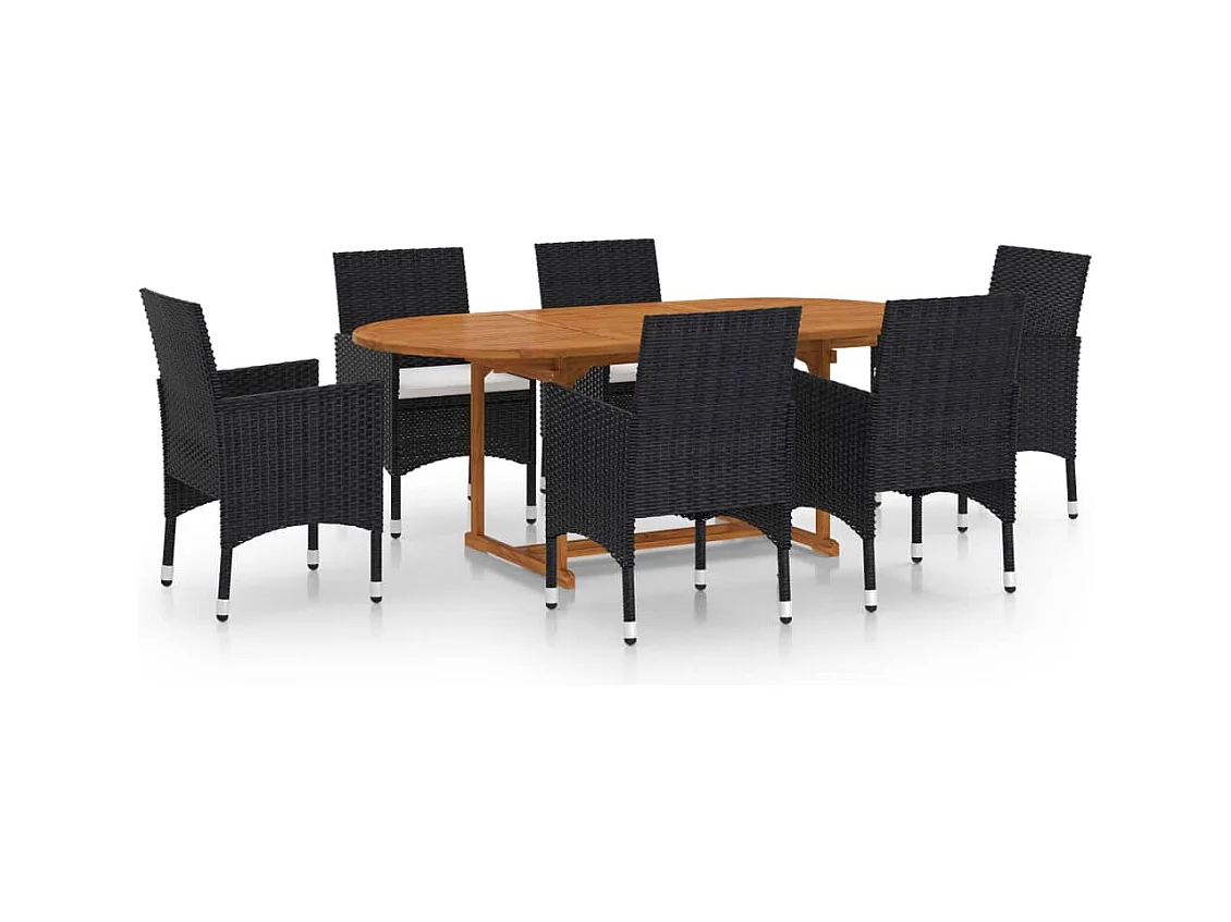 Norild  Set de comedor de jardín de 7 piezas negro ratán sintético