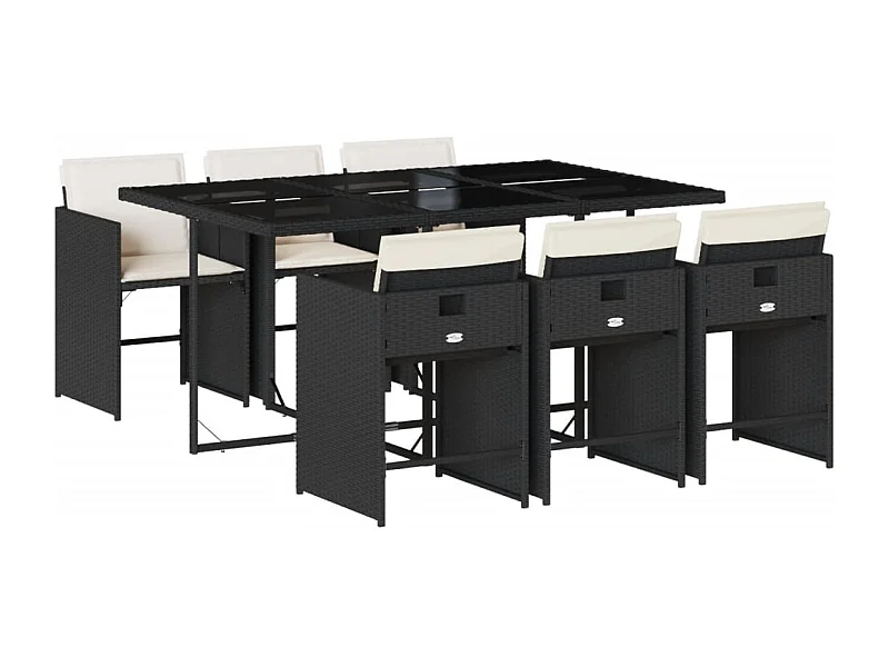 Heeswijk-Dinther  Ensemble à manger de jardin coussins 7pcs Noir Résine tressée