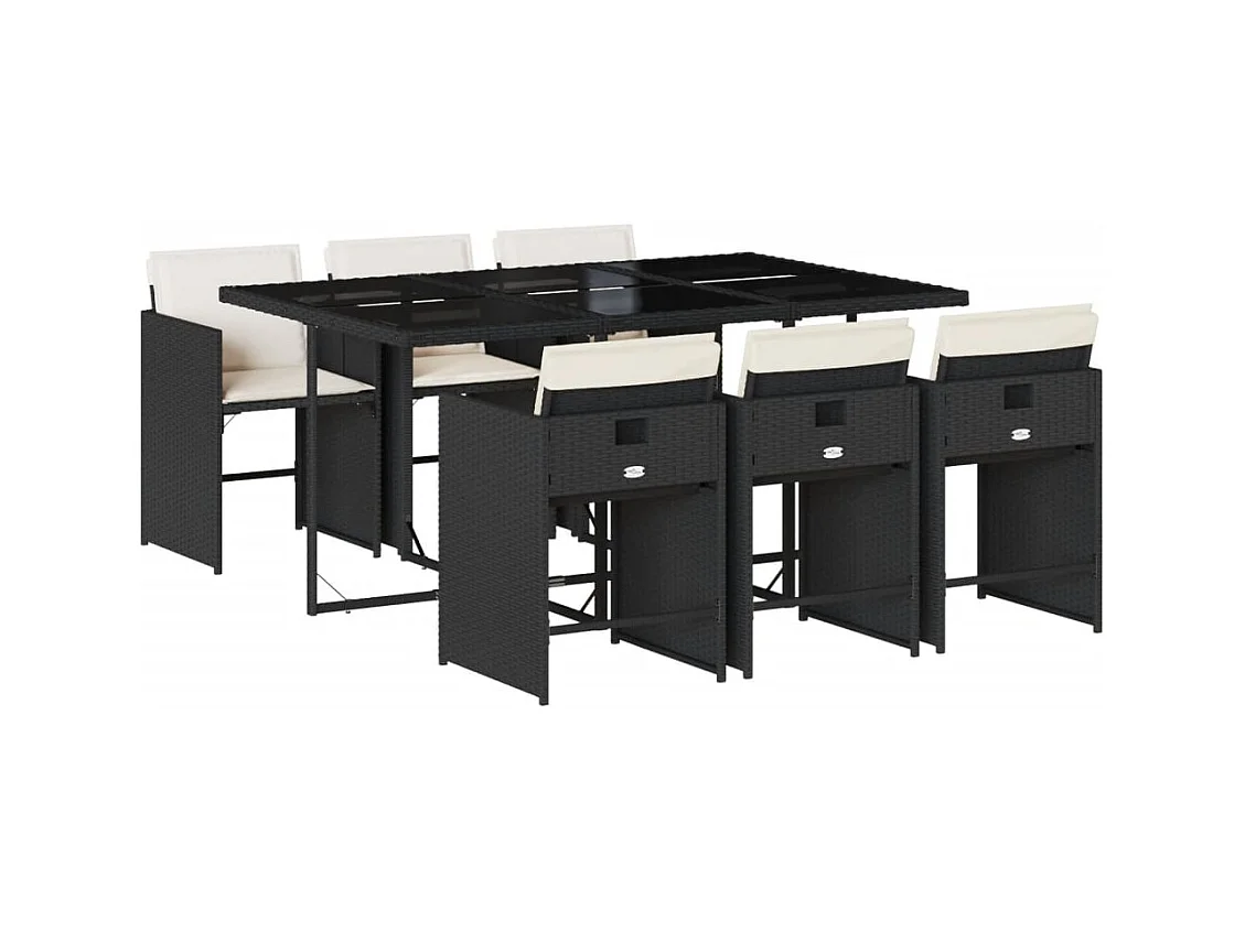 Heeswijk-Dinther  Ensemble à manger de jardin coussins 7pcs Noir Résine tressée