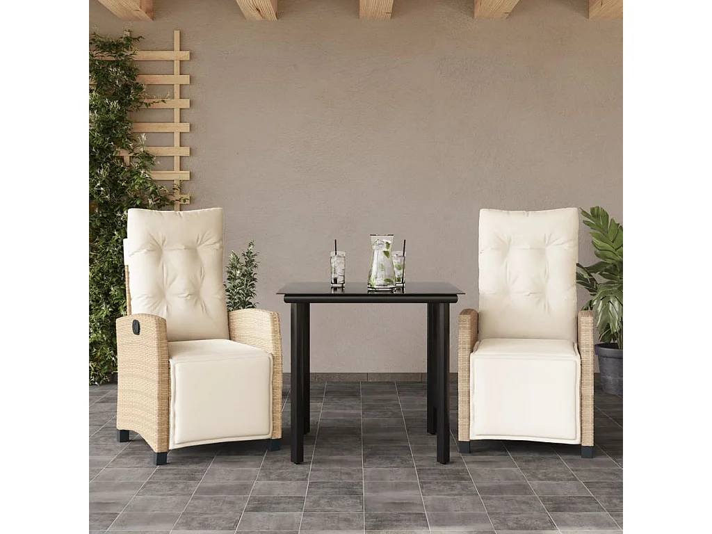 Prolenta Premium -  Ensemble à manger de jardin et coussins 3 pcs Beige poly rotin