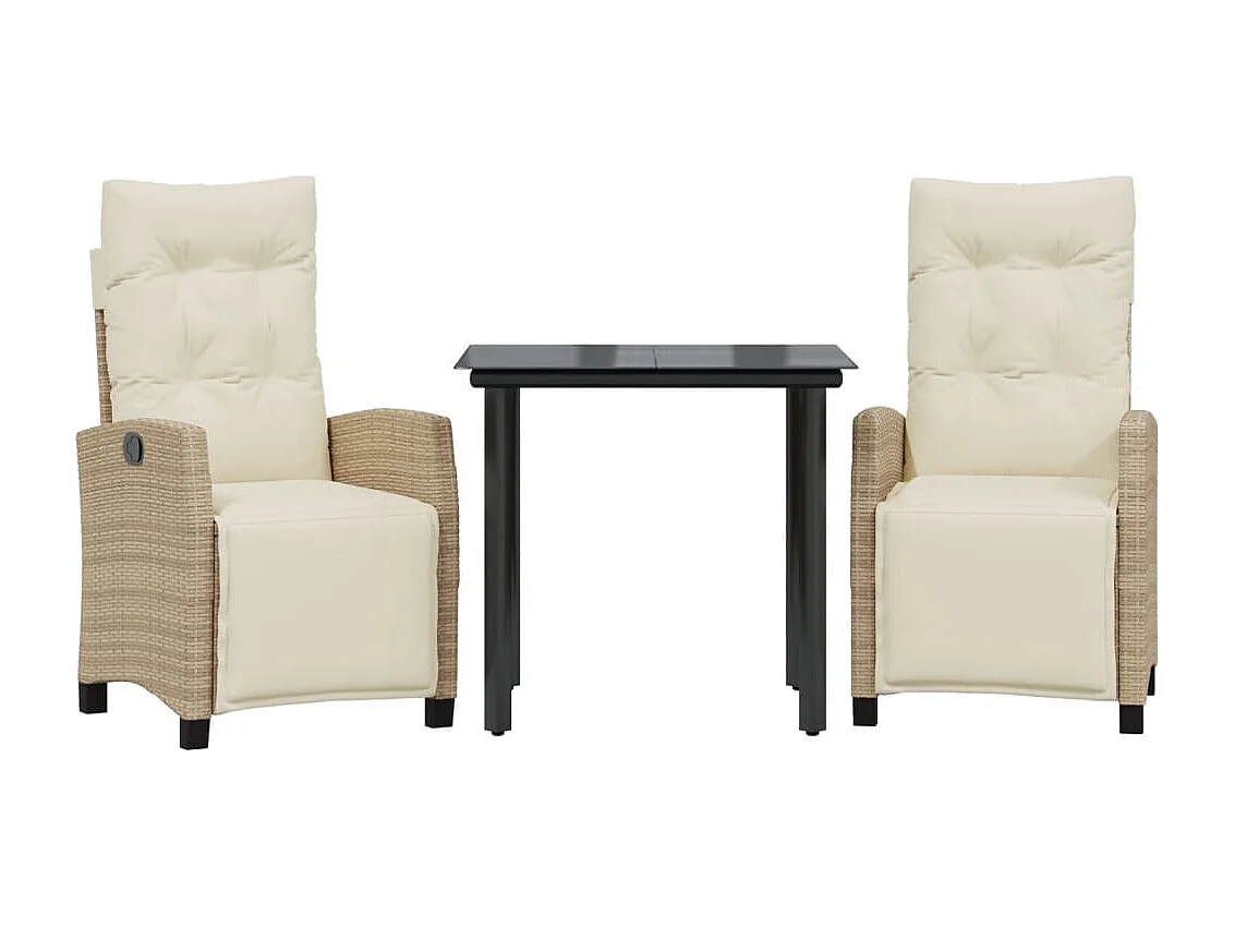 Prolenta Premium -  Ensemble à manger de jardin et coussins 3 pcs Beige poly rotin