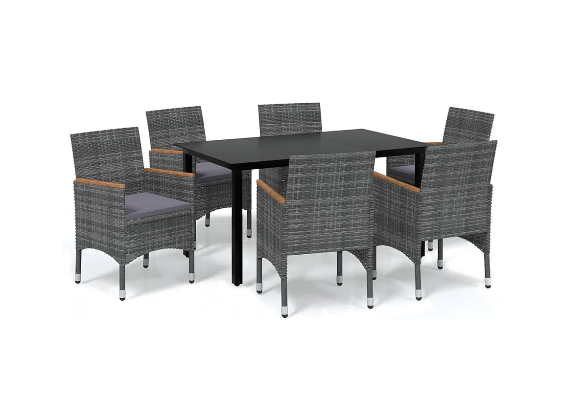 Wausau  Ensemble à manger de jardin coussins 7pcs Résine tressée Gris