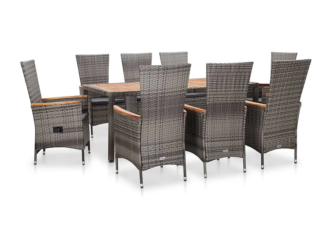 Valric  Set de comedor de jardín 9 pzas y cojines ratán sintético gris