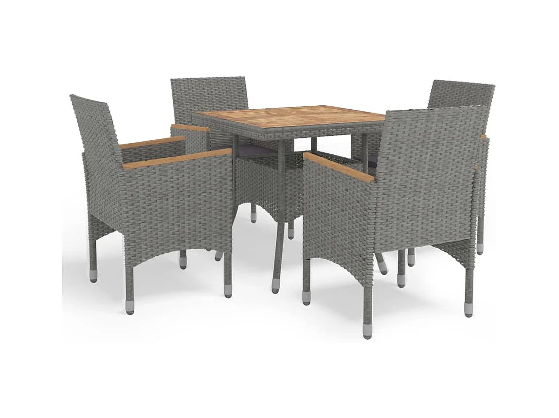 Løgumkloster  Ensemble à manger de jardin 5 pcs Gris Résine tressée et acacia