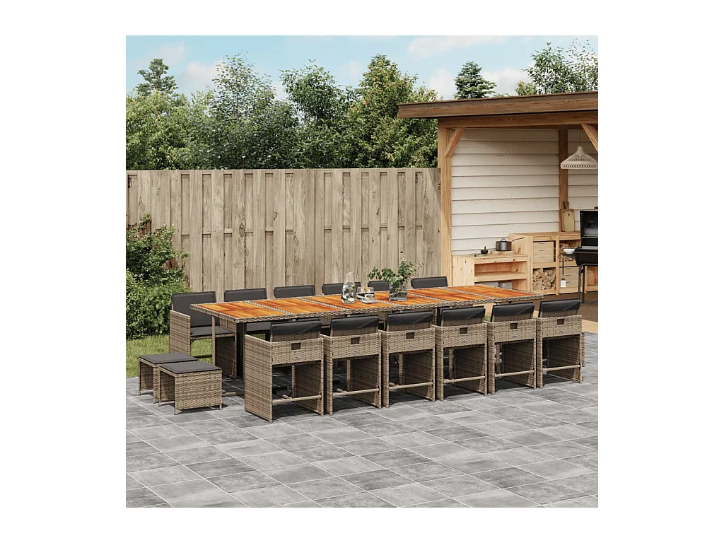 Enfield  Ensemble à manger de jardin 17 pcs et coussins résine tressée