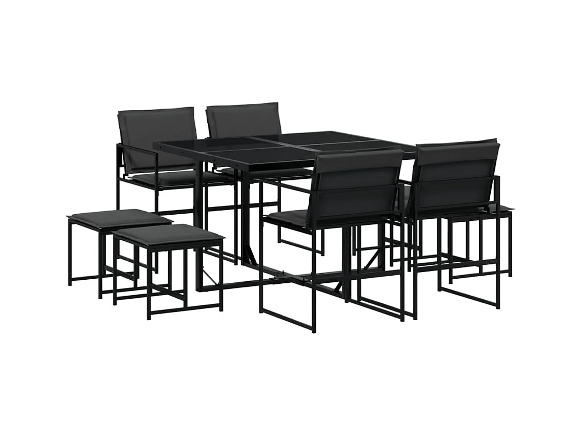 Myrena  Ensemble à manger de jardin avec coussins 9 pcs noir textilène