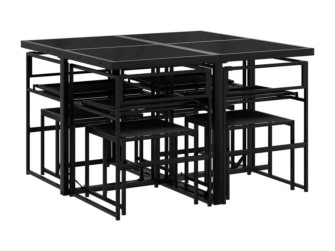 Myrena  Ensemble à manger de jardin avec coussins 9 pcs noir textilène