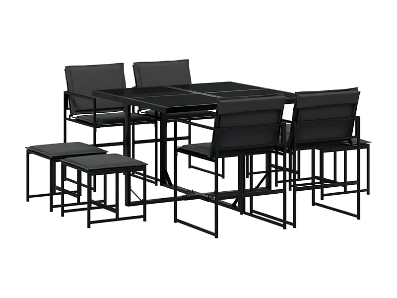 Myrena  Ensemble à manger de jardin avec coussins 9 pcs noir textilène
