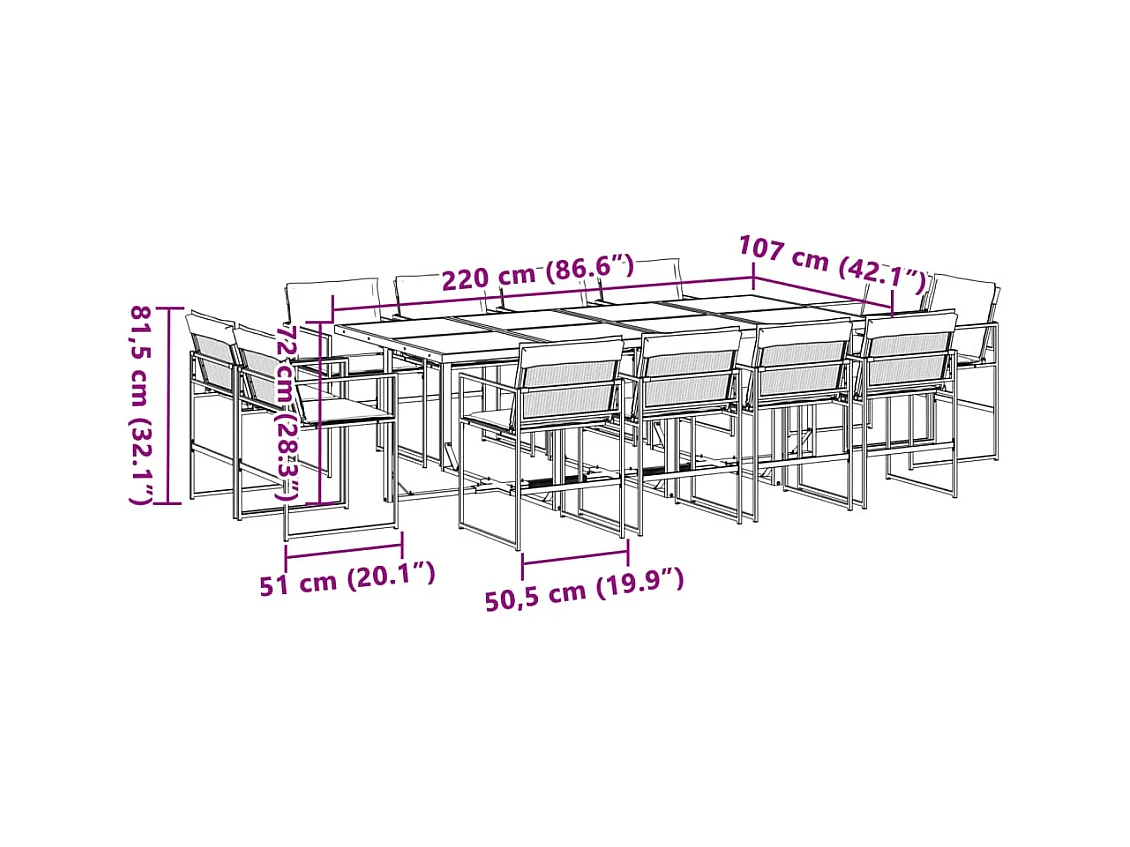 Vyra  Ensemble à manger de jardin avec coussins 13pcs blanc textilène