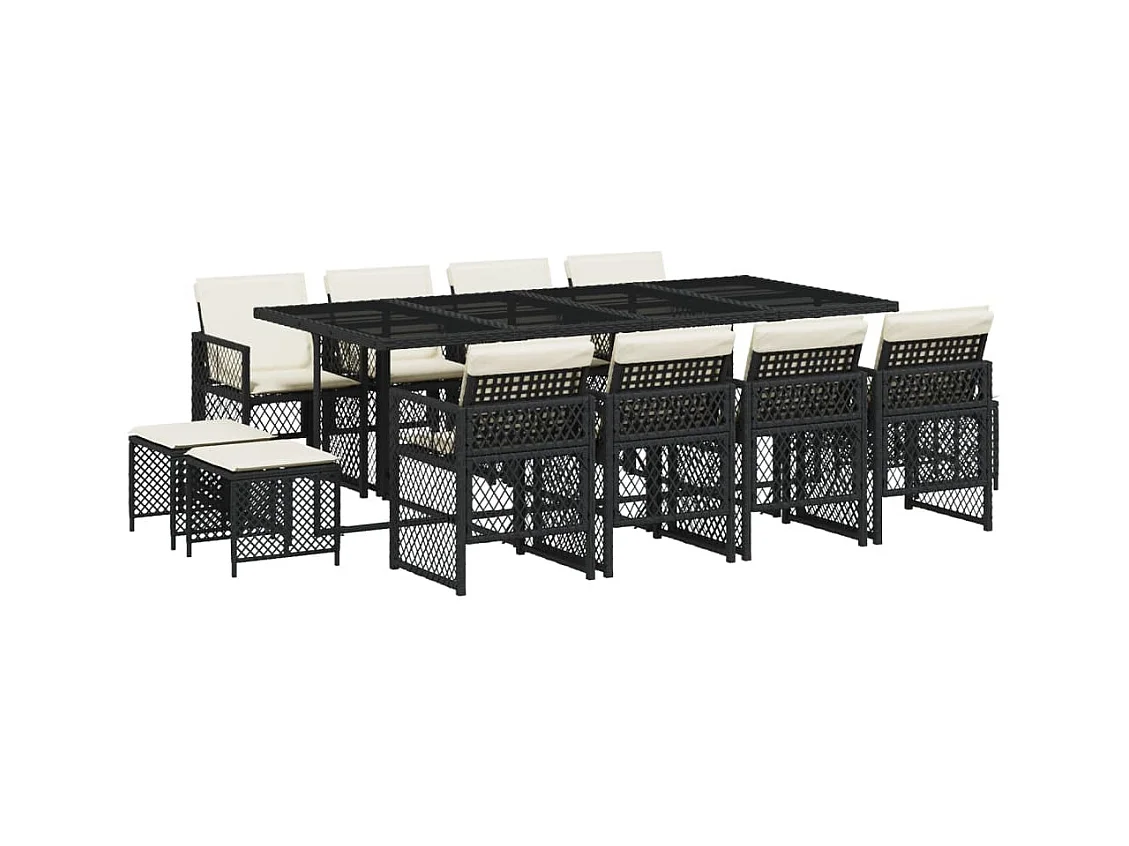 Lubbeek  13-delige Tuinset met kussens poly rattan zwart