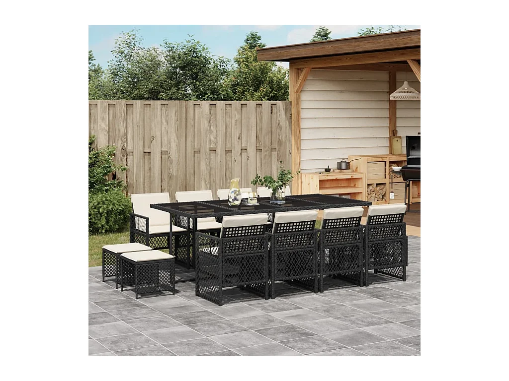 Lubbeek  13-delige Tuinset met kussens poly rattan zwart