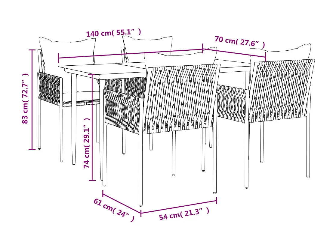 Blen  5-delige Tuinset met kussens poly rattan en staal