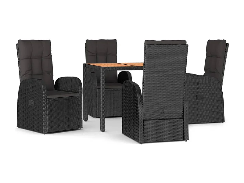 Arvild  5-delige Tuinset met kussens poly rattan zwart