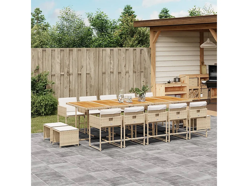 Kirkland  Ensemble à manger de jardin et coussins 15 pcs beige