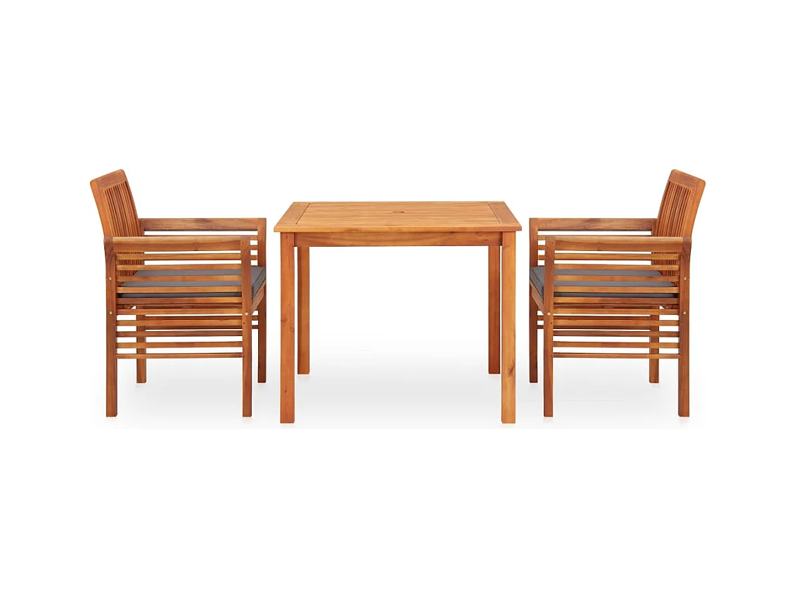 Xendar  Ensemble à manger d'extérieur 3 pcs et coussins Acacia solide