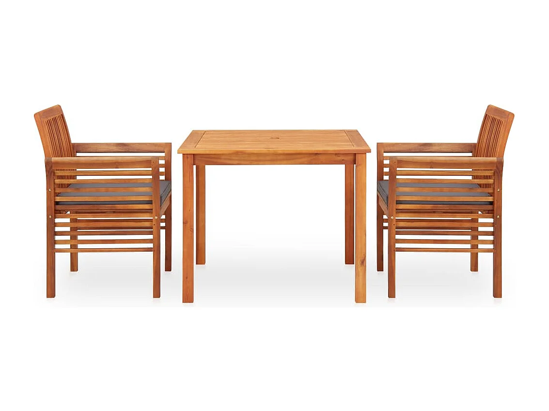 Xendar  Ensemble à manger d'extérieur 3 pcs et coussins Acacia solide
