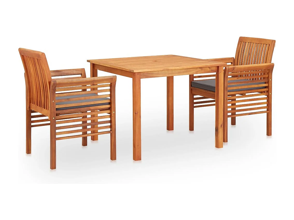Xendar  Ensemble à manger d'extérieur 3 pcs et coussins Acacia solide