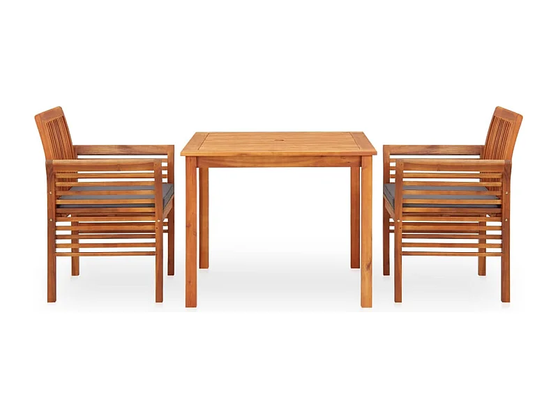 Xendar  Ensemble à manger d'extérieur 3 pcs et coussins Acacia solide
