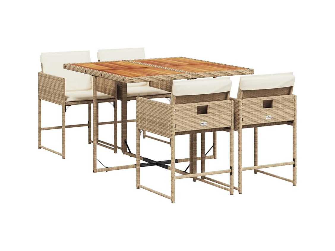 Sener  Ensemble à manger de jardin avec coussins 5pcs Beige poly rotin
