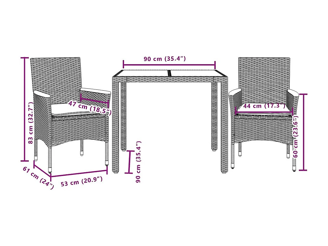 Ana Luisa  3-delige Tuinset met kussens poly rattan en acaciahout beige