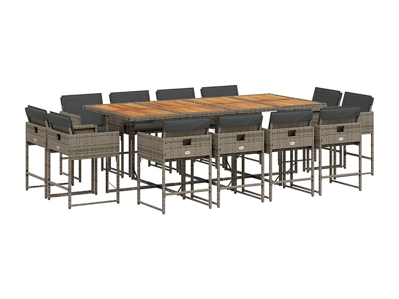 Brienne  Set comedor de jardín con cojines 13 pzas ratán sintético gris