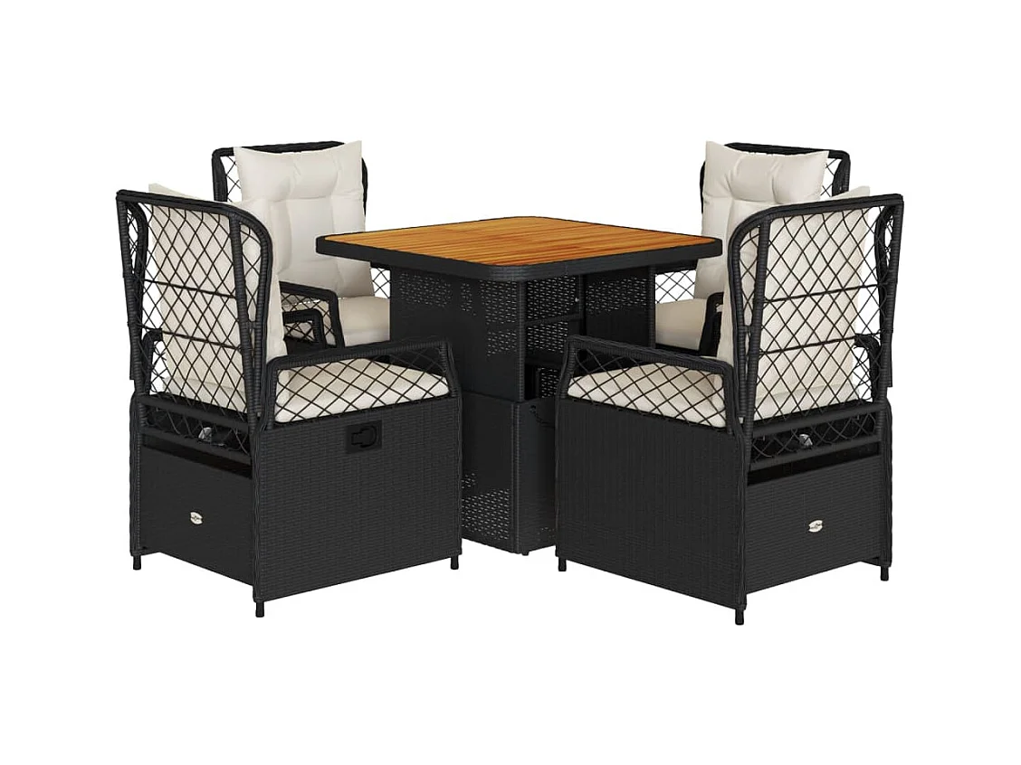 Ylva  Ensemble à manger de jardin coussins 5pcs Noir Résine tressée