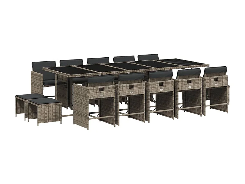 Enfield  Ensemble à manger de jardin 15 pcs coussins gris résine tressée