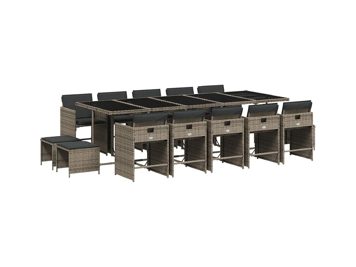 Enfield  Ensemble à manger de jardin 15 pcs coussins gris résine tressée