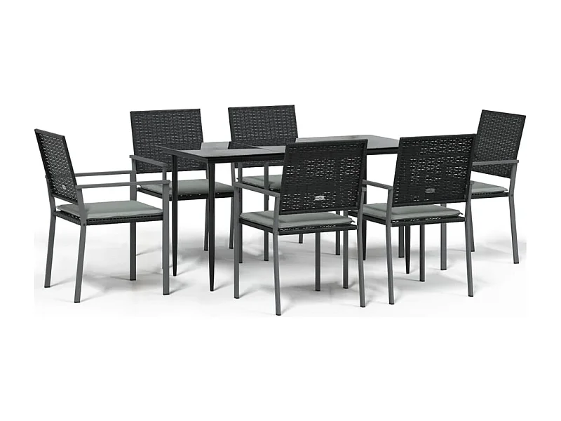 Croughevoe  Ensemble à manger de jardin 7 pcs coussins résine tressée acier