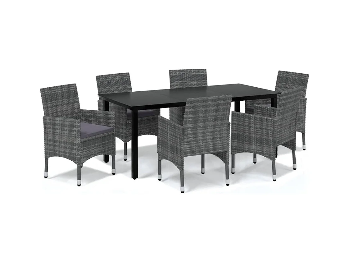 Wausau  Ensemble à manger de jardin coussins 7pcs Résine tressée Gris
