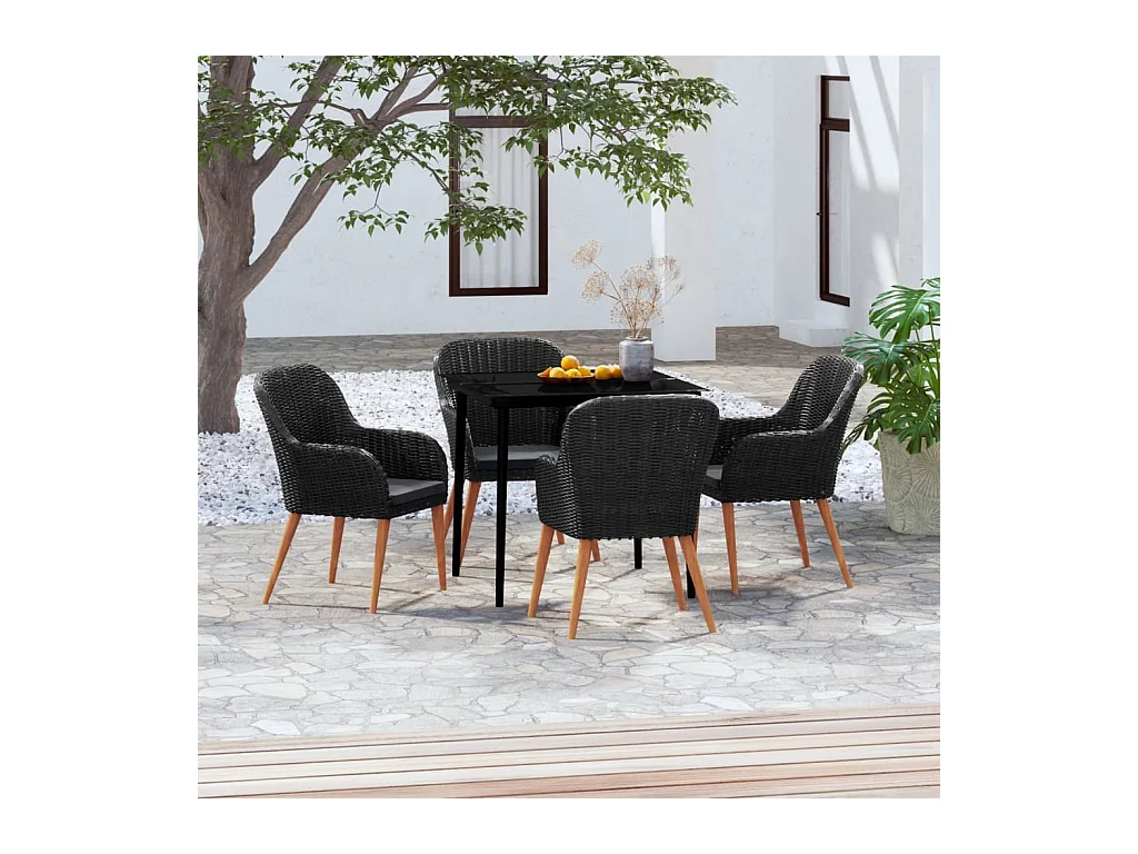 Coole  Ensemble à manger de jardin avec coussins 5 pcs Noir