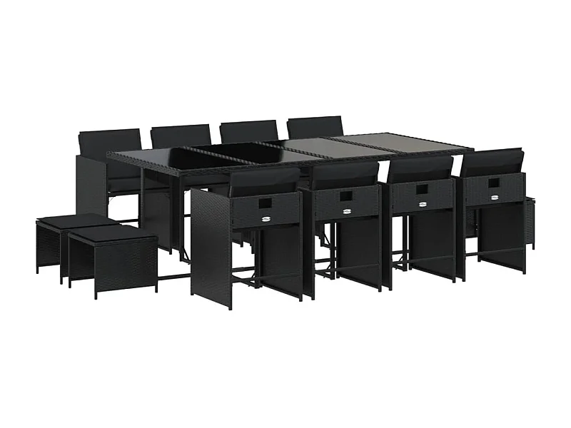 Zenn  Ensemble à manger de jardin 13 pcs coussins noir résine tressée