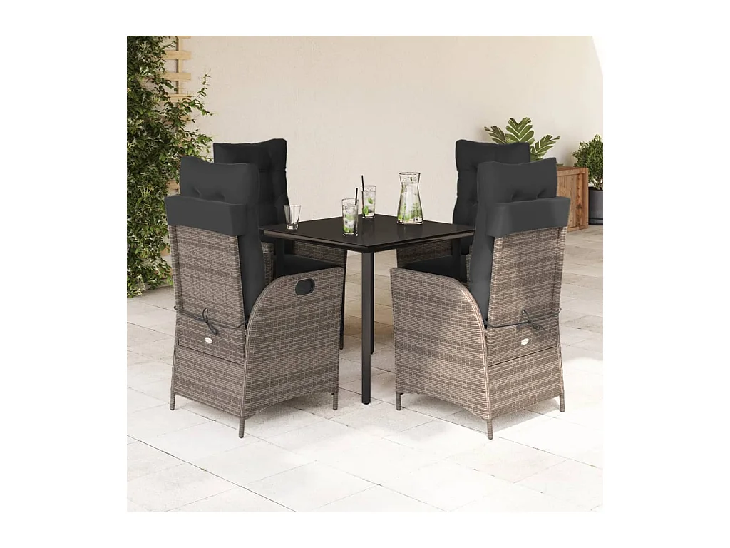 Garden Furniture -  Ensemble à manger de jardin 5 pcs coussins gris résine tressée