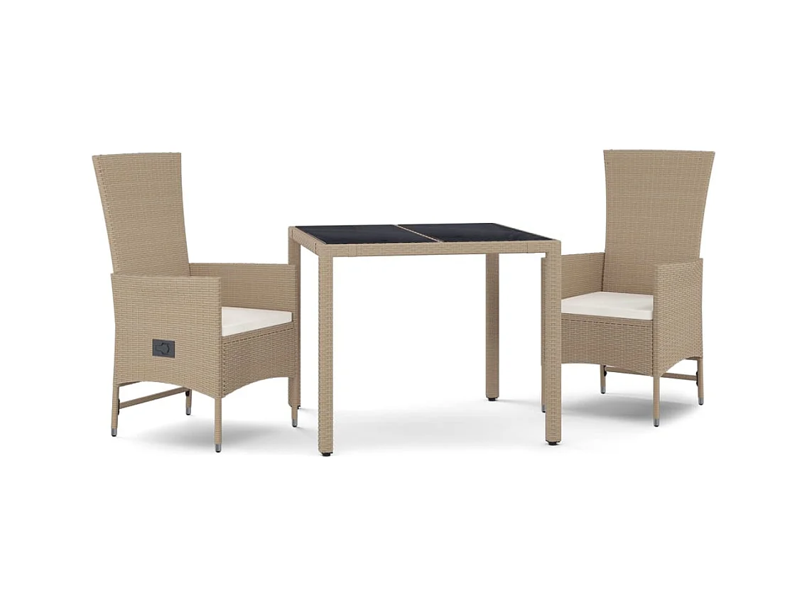 Briena  3-delige Tuinset met kussens poly rattan beige