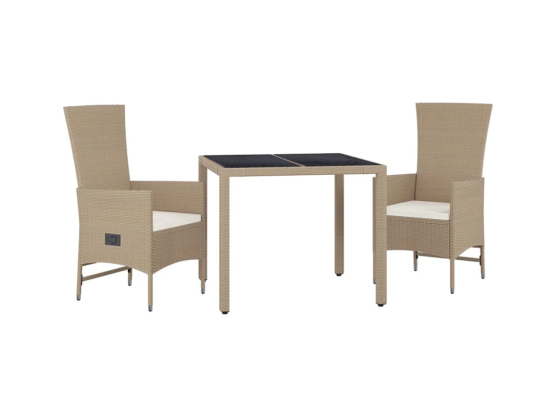 Briena  3-delige Tuinset met kussens poly rattan beige