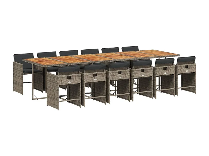 Heeswijk-Dinther  Set comedor de jardín con cojines 13 pzas ratán sintético gris