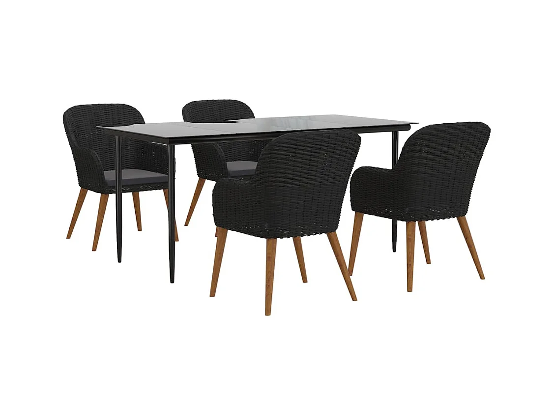 Coole  Ensemble à manger de jardin avec coussins 5 pcs Noir
