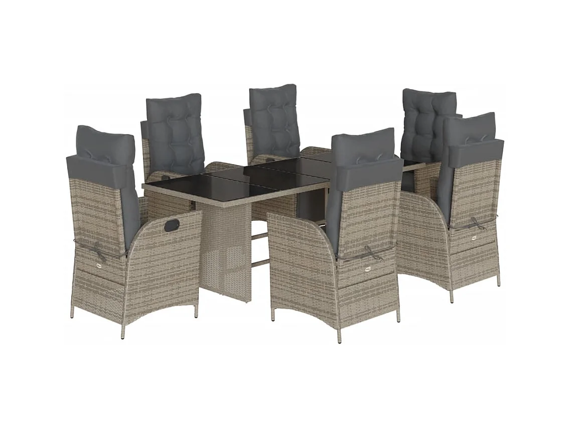 Anselm  7-delige Tuinset met kussens poly rattan grijs